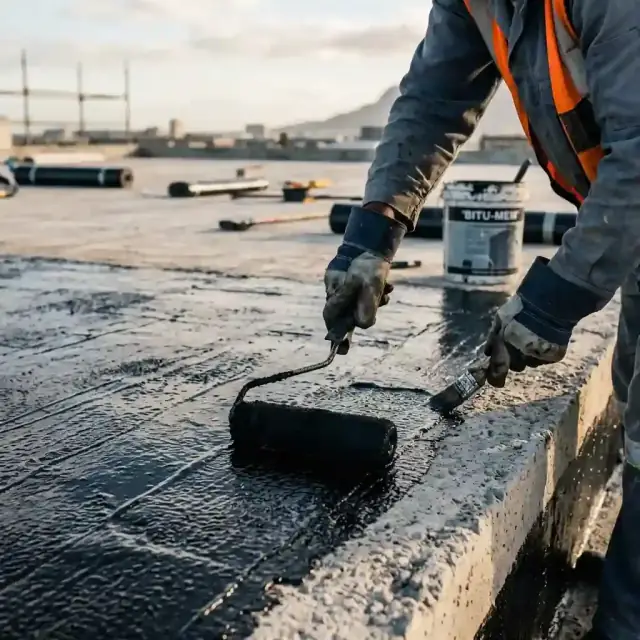 Waterproofing membrane being applied to a concrete roof